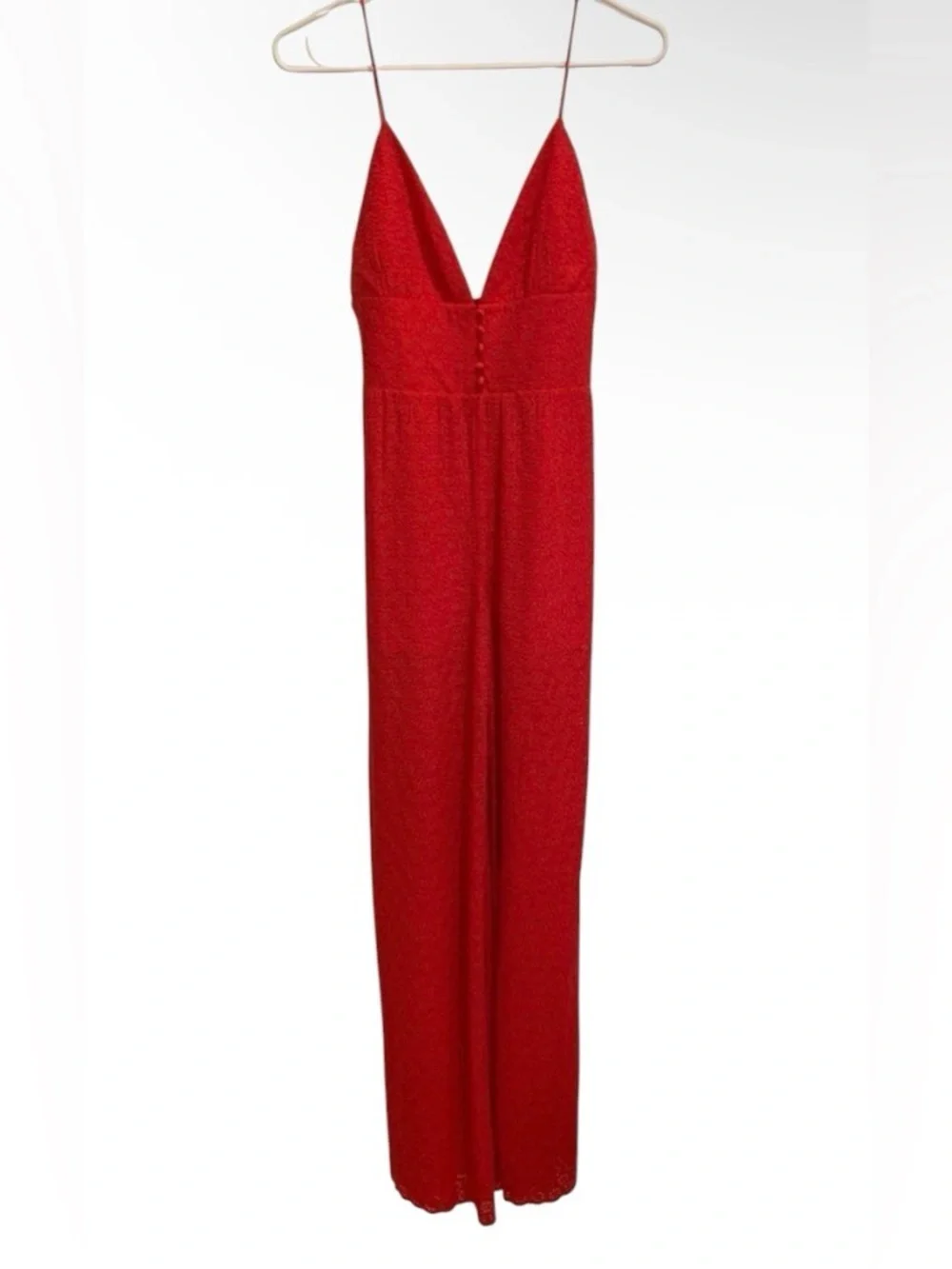 Alice + Olivia Women’s Red Eyelet Lace V-Neck Wide-Leg Jumpsuit 8
